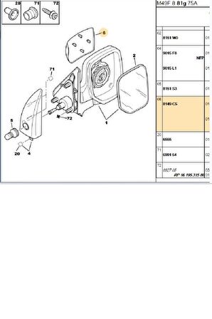 Ayna Kapağı Sağ Partner Berlingo DW8 (2661630001-8149C5)