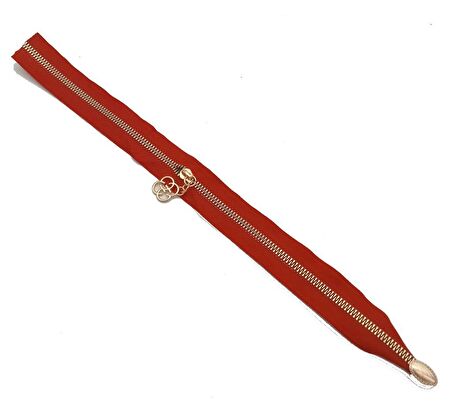 Tek Stoplu 45 Cm  Fermuar Light Gold Metal Kırmızı