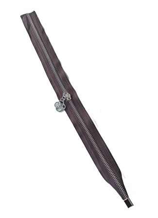 Tek Stoplu 45 Cm Fermuar Gümüş Metal  Kahverengi Renk