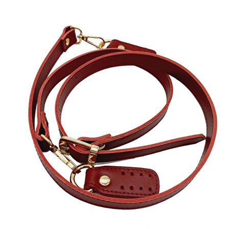 Gerçek Deri Çift Kat Dikişli Uzun Sap Kırmızı