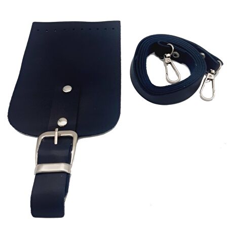 Tokalı Kapak Aparatlı Suni Deri Çanta Seti Lacivert