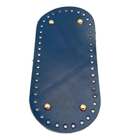 Gerçek Deri Lacivert 25X12 cm Oval Light Gold Metalli Çanta Tabanı