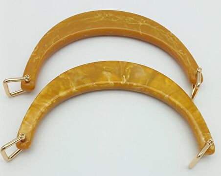 Halkalı Hardal Akrilik Mermer Desen Çanta Sapı