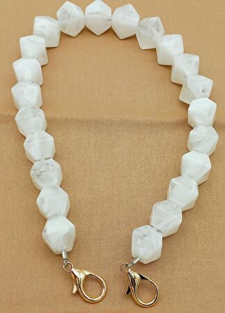 Akrilik Sekizgen Boncuklu Beyaz Renk 50 Cm Çanta Sapı