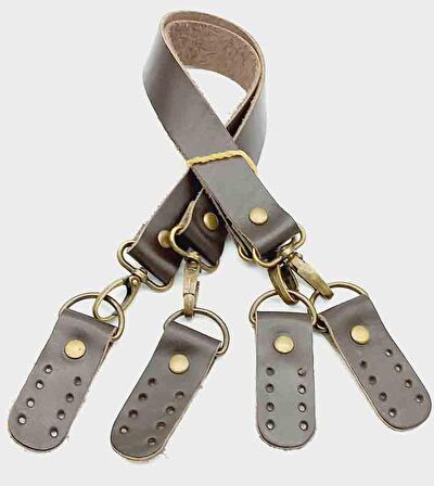 Gerçek Deri 55 Cm Koyu Kahve Renk Çift Sap Misu Model (Antik Metal)