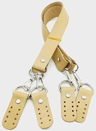 Gerçek Deri 55 Cm Ham (Doğal) Renk Çift Sap Misu Model (Gümüş Metal)