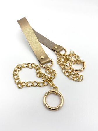 Tek Kat Suni Deri Gold Renk İnce Zincirli Sap Light Gold Metal