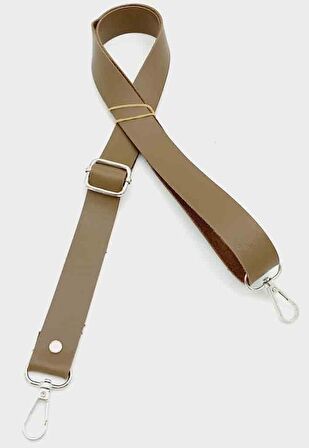 Suni Deri Ayarlı Çanta Sapı 120X2.4 Cm Vizon Gümüş Metal