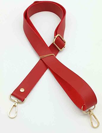 Suni Deri Ayarlı Çanta Sapı 120X2.4 Cm Kırmızı Light Gold Metal