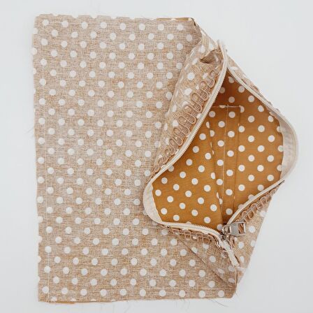 28X28 Cm Dikilmiş Fermuarlı Astar Hardal Sarı Puantiyeli