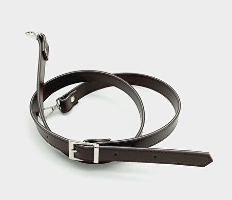 120X2 Cm Suni Deri Gümüş Tokalı Koyu Kahve Renk Çanta Sapı