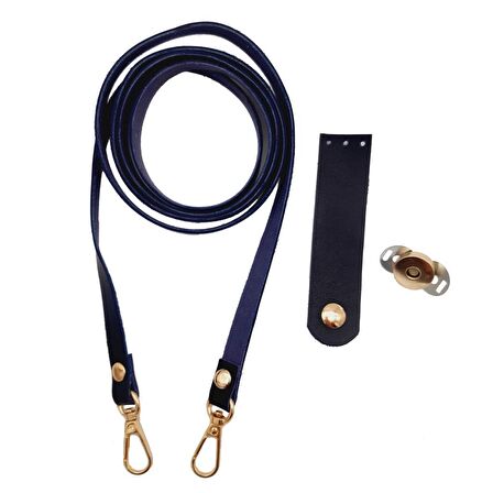 Suni Deri Lacivert Cep Telefonu Seti Light Gold Metalli