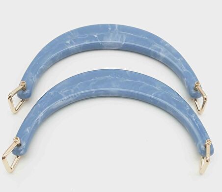 Halkalı Mavi Renk Mermer Desen Akrilik Çanta Sapı