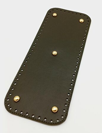 Suni Deri Haki Renk 30X12 cm Dikdörtgen Çanta Tabanı (Light Gold Aparatlı)