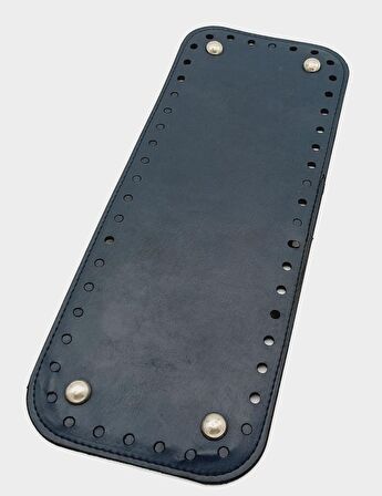 Suni Deri Lacivert Renk 30X12 cm Dikdörtgen Çanta Tabanı (Gümüş Aparatlı)