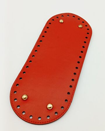 Suni Deri Kırmızı Renk 30X12 cm Oval Çanta Tabanı (Light Gold Aparatlı)