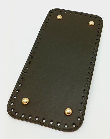 Suni Deri Haki Renk 25X12 cm Dikdörtgen Çanta Tabanı (Light Gold Aparatlı)