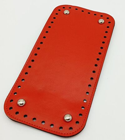 Suni Deri Kırmızı Renk 25X12 cm Dikdörtgen Çanta Tabanı (Gümüş Aparatlı)