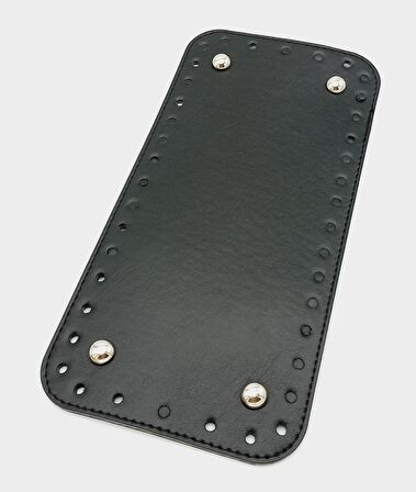 Suni Deri Siyah Renk 25X12 cm Dikdörtgen Çanta Tabanı (Gümüş Aparatlı)