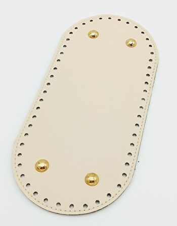 Suni Deri Krem Renk 25X12 cm Oval Çanta Tabanı (Light Gold Aparatlı)