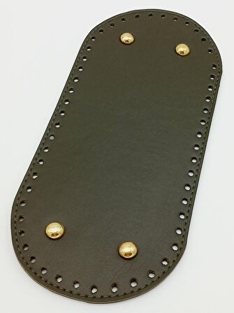 Suni Deri Haki Renk 25X12 cm Oval Çanta Tabanı (Light Gold Aparatlı)