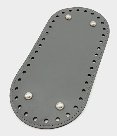 Suni Deri Gri Renk 25X12 cm Oval Çanta Tabanı (Gümüş Aparatlı)