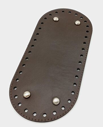 Suni Deri Kahverengi 25X12 cm Oval Çanta Tabanı (Gümüş Aparatlı)