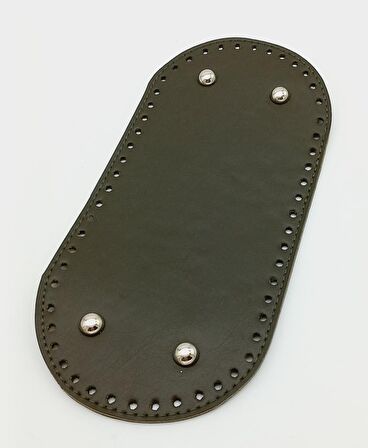 Suni Deri Haki Renk 25X12 cm Oval Çanta Tabanı (Gümüş Aparatlı)