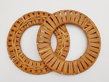 Yuvarlak Örgülü Koyu Ton Gerçek Bambu Çanta Sapı