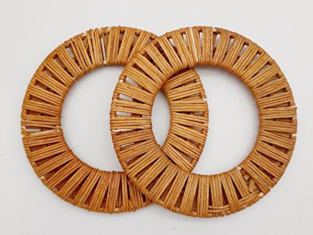 Yuvarlak Örgülü Koyu Ton Gerçek Bambu Çanta Sapı