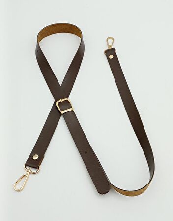 120X2 Cm Tek Kat Kahverengi Suni Deri Light Gold Tokalı Çanta Sapı