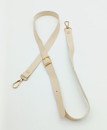 120X2 Cm Tek Kat Krem Suni Deri Light Gold Tokalı Çanta Sapı