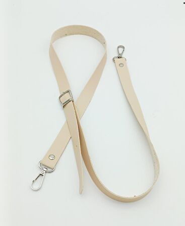 120X2 Cm Tek Kat Krem Suni Deri Gümüş Tokalı Çanta Sapı