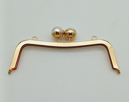 21 Cm İncili Light Gold Çanta Klipsi Çanta Bursu