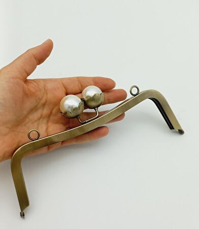 21 Cm İncili Antik Çanta Klipsi Çanta Bursu