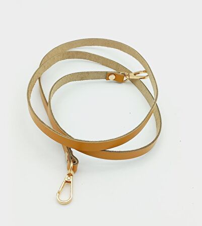 Gerçek Deri Spagetti Model Hardal Light Gold Metal Çanta Sapı