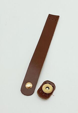 18x2,3 cm Kızıl Kahve Gerçek Deri Düz Çanta Kapağı Light Gold Metalli