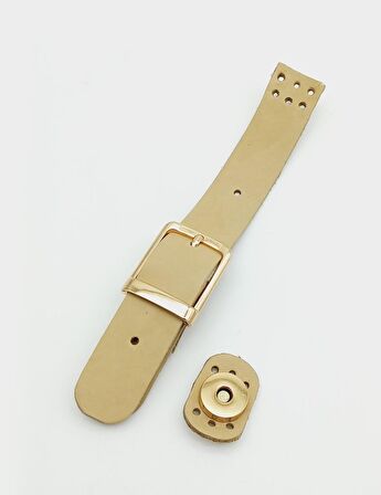 18x2,3 cm Ham (Doğal) Gerçek Deri Tokalı Çanta Kapağı Light Gold Metalli