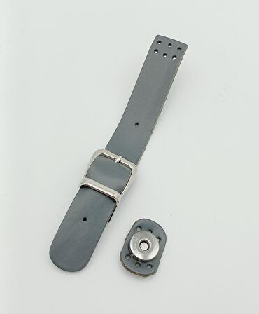 18x2,3 cm Gri Gerçek Deri Tokalı Çanta Kapağı Gümüş Metalli