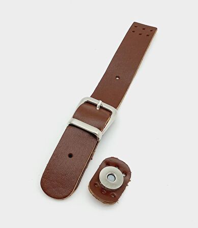 18x2,3 cm Kızıl Kahve Gerçek Deri Tokalı Çanta Kapağı Gümüş Metalli