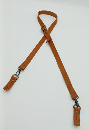 Gerçek Deri Ayarlı Uzun Sap 2X130 Taba Antik Metalli