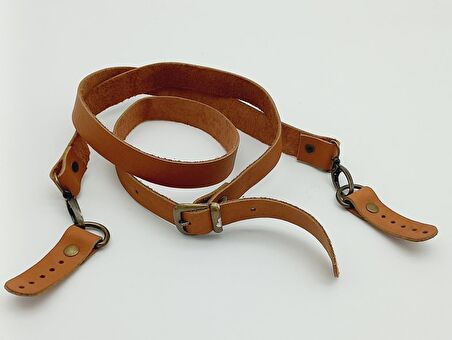 Gerçek Deri Ayarlı Uzun Sap 2X130 Taba Antik Metalli