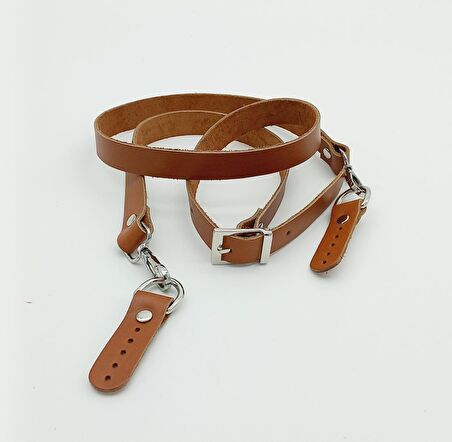 Gerçek Deri Ayarlı Uzun Sap 2X130 Taba Gümüş Metalli