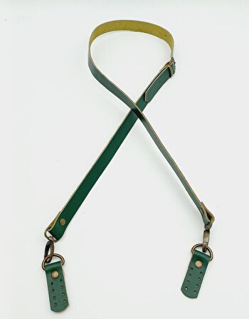 Gerçek Deri Ayarlı Uzun Sap 2X130 Yeşil Antik Metalli