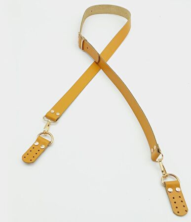 Gerçek Deri Ayarlı Uzun Sap 2.3X130 Hardal Light Gold Metalli