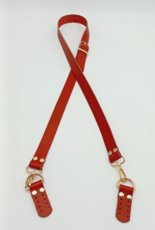 Gerçek Deri Ayarlı Uzun Sap 2.3X130 Kırmızı Light Gold Metalli