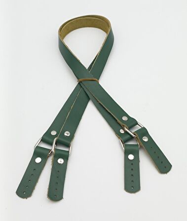 Yeşil Renk Karedört Model Gerçek Deri Çanta Sapı (Gümüş Metal)