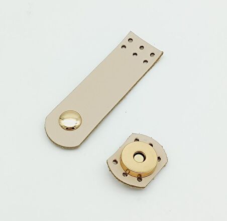 Gerçek Deri Krem Renk Mini Kapak 8X2,3 Cm Light Gold Metalli