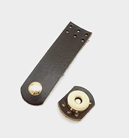 Gerçek Deri Kahverengi Mini Kapak 8X2,3 Cm Light Gold Metalli