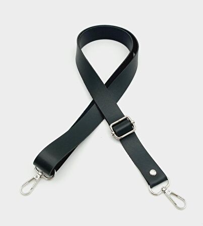 Suni Deri Ayarlı Çanta Sapı 120X2.4 Cm Siyah Gümüş Metal